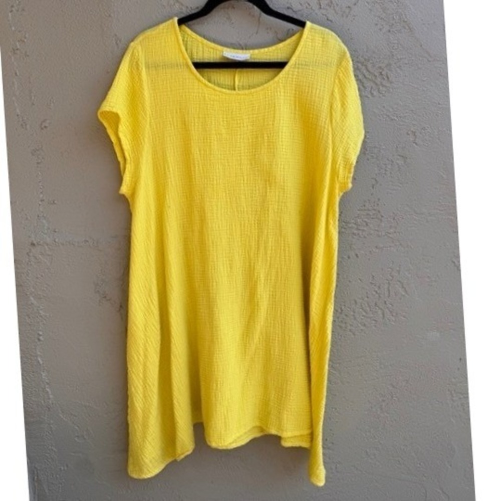 Bryn Walker Yellow Cotton Gauze Oversized Tunic Dress LARGE Lagenlook Minimalist